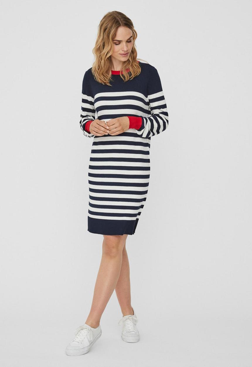 Vero Moda - Lacole long sleeve stripe balloon dress - navy