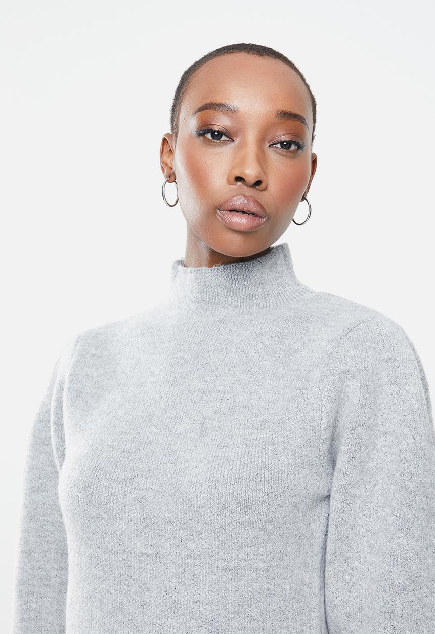 Missguided - High neck marl pleat sleeve mini dress - grey