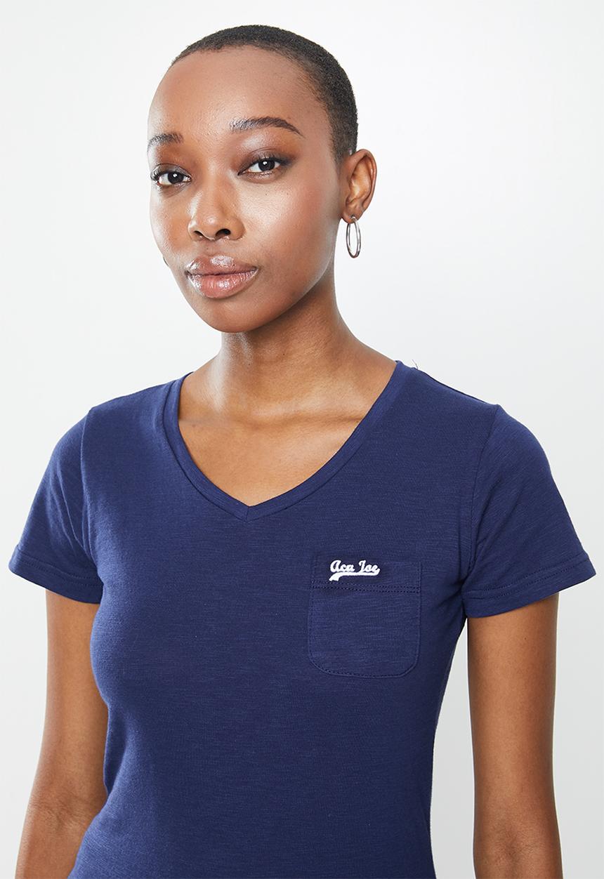 Aca Joe - Aca joe slub v neck T-shirt - navy