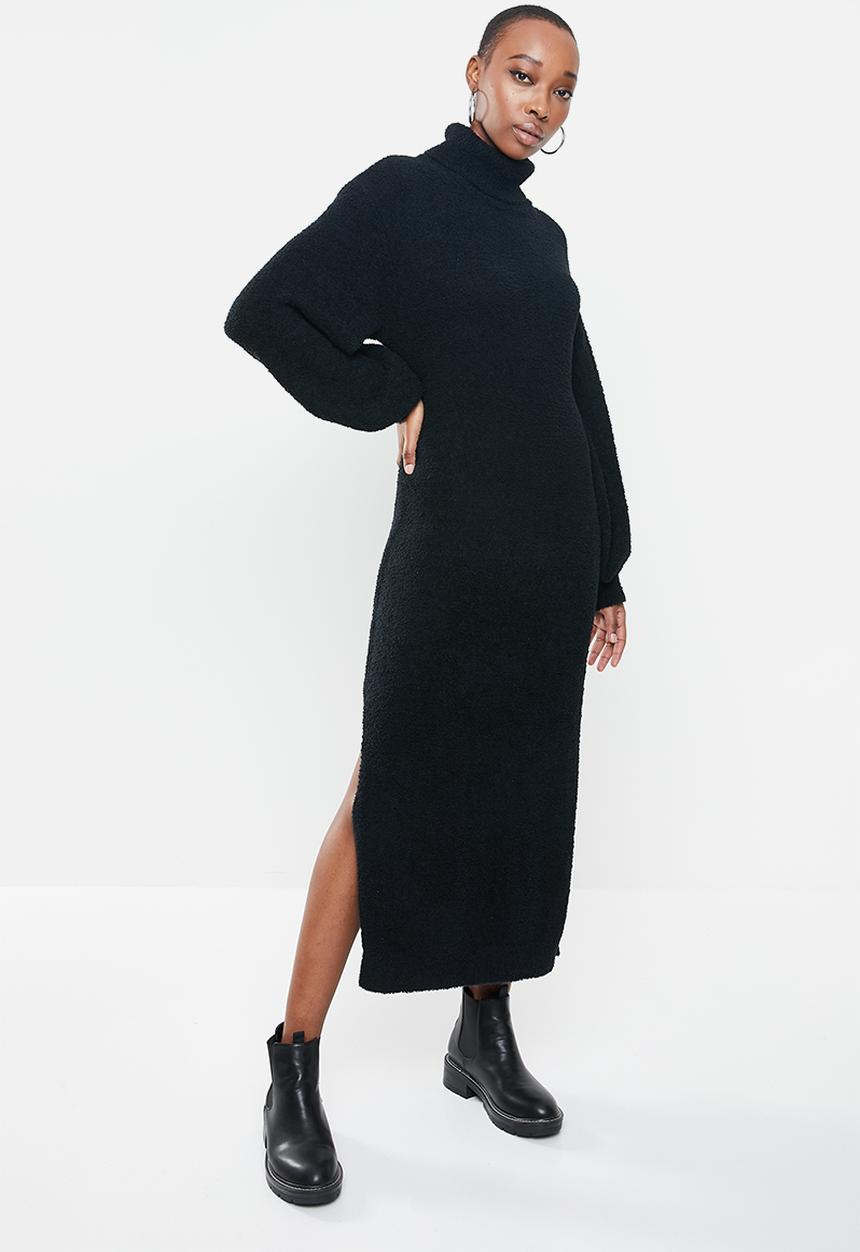 Missguided - Fluffy slouchy side split jumper dress - black 