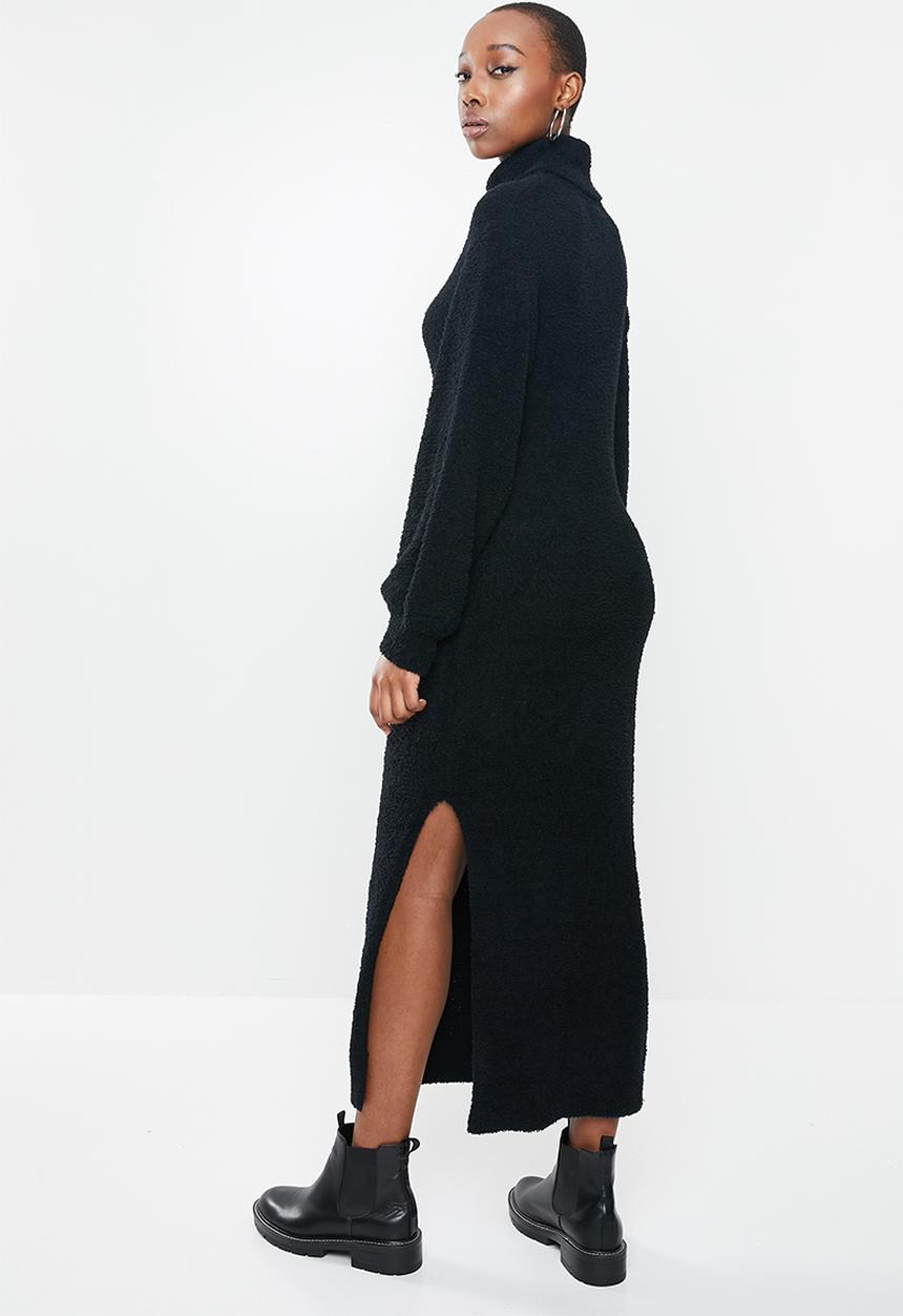 Missguided - Fluffy slouchy side split jumper dress - black 
