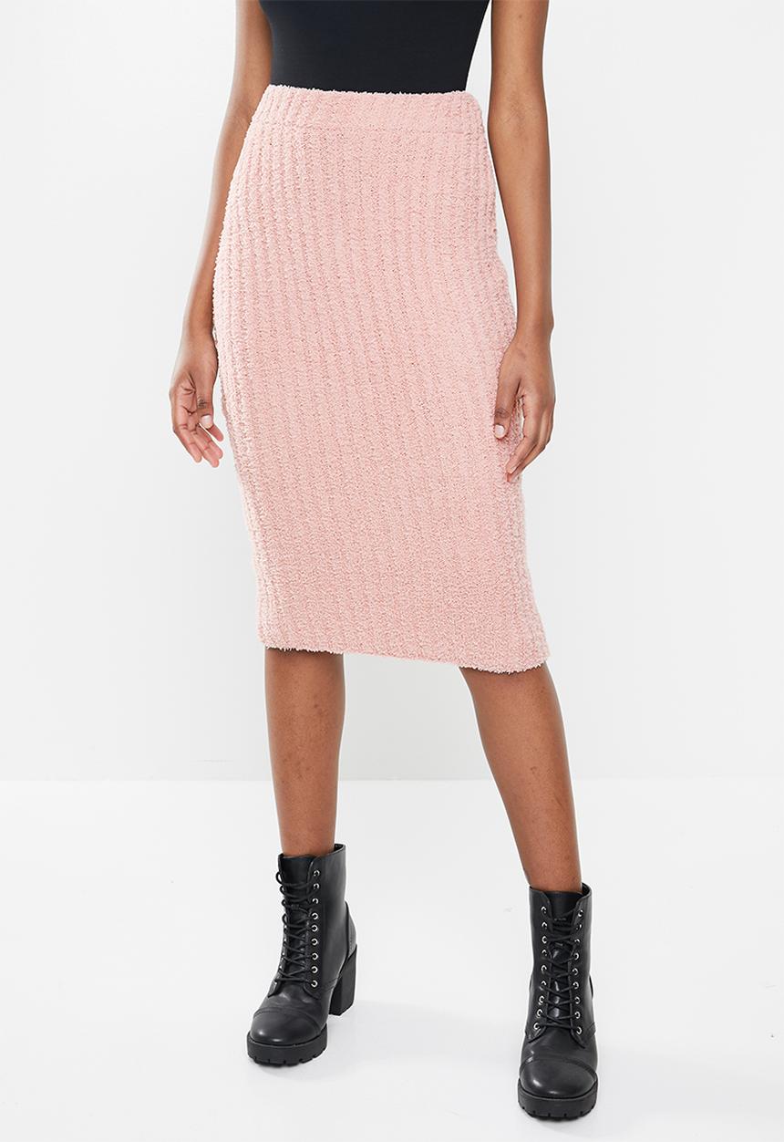 Missguided - Fluffy ribbed midi skirt co-ord - blush