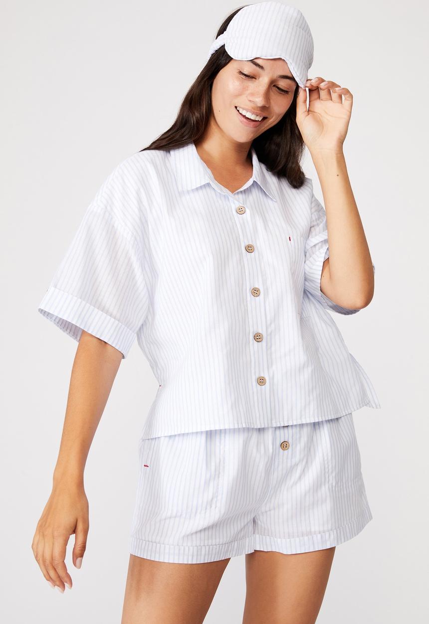 Cotton On - Washed woven sleep set - pyjama stripe
