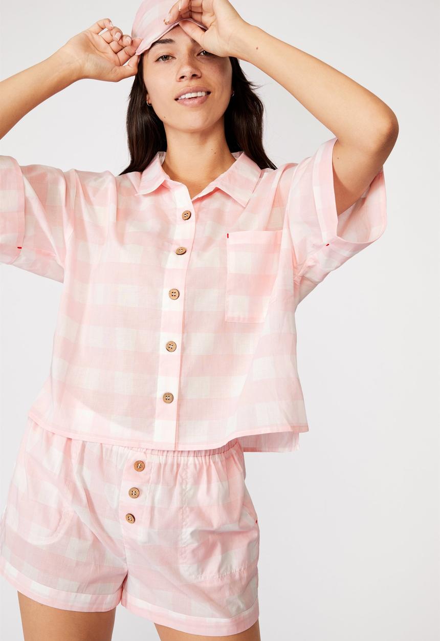 Cotton On - Washed woven sleep set - gingham check