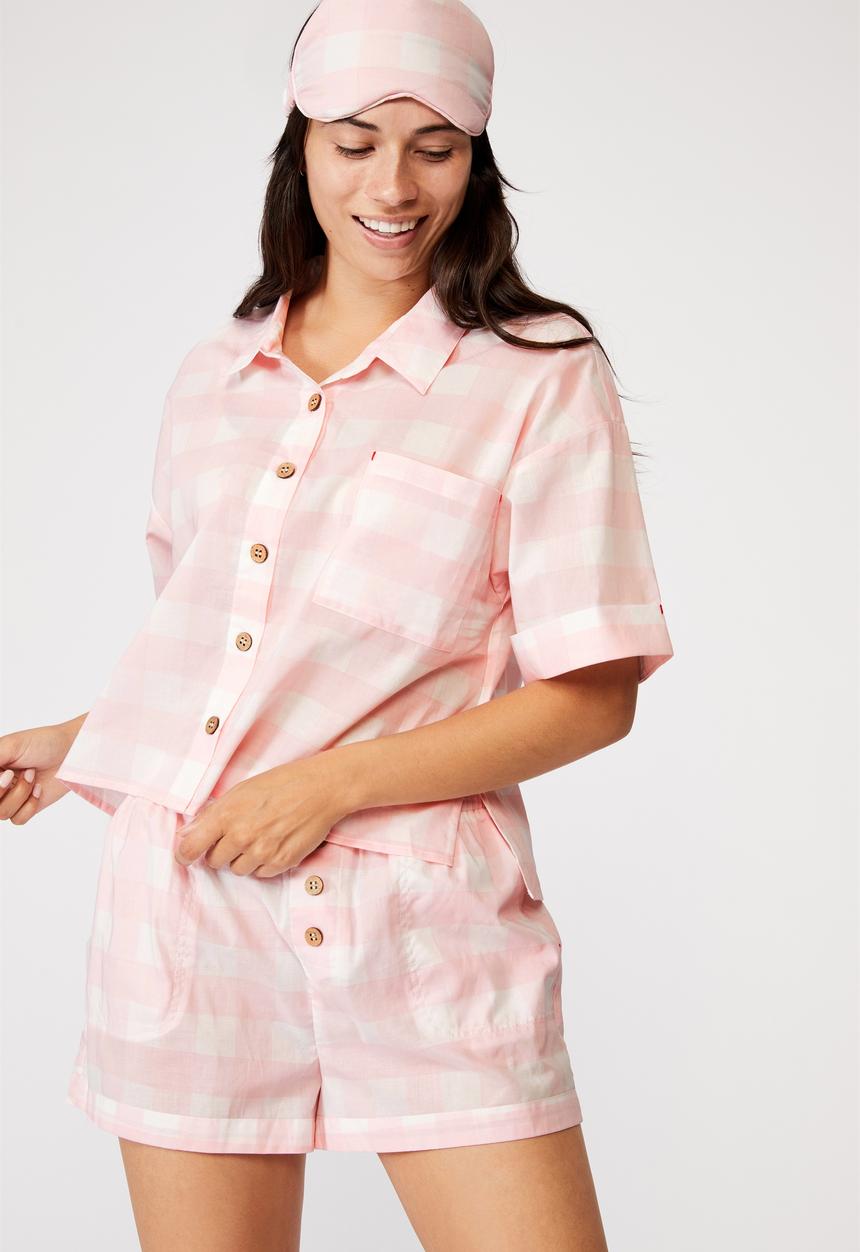 Cotton On - Washed woven sleep set - gingham check