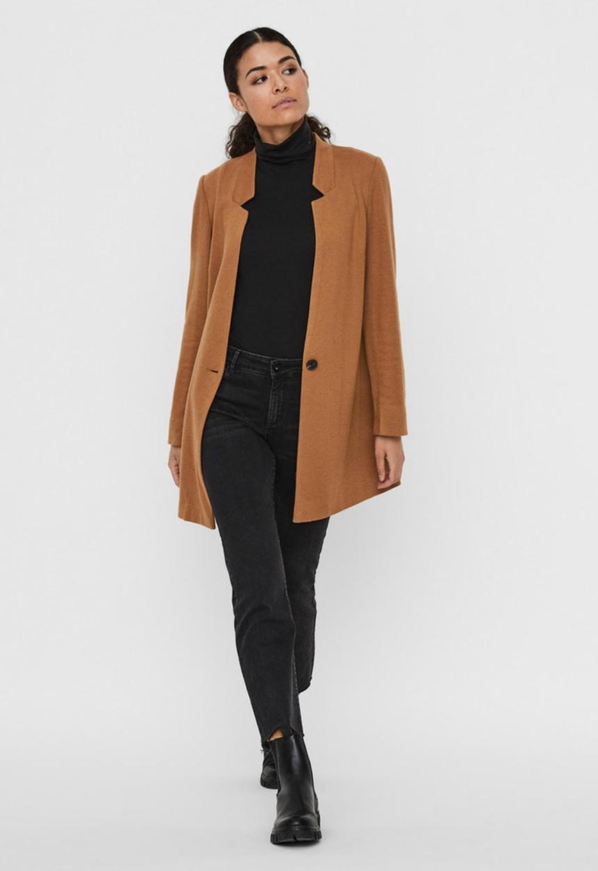 Vero Moda - Reva long sleeve long blazer - brown