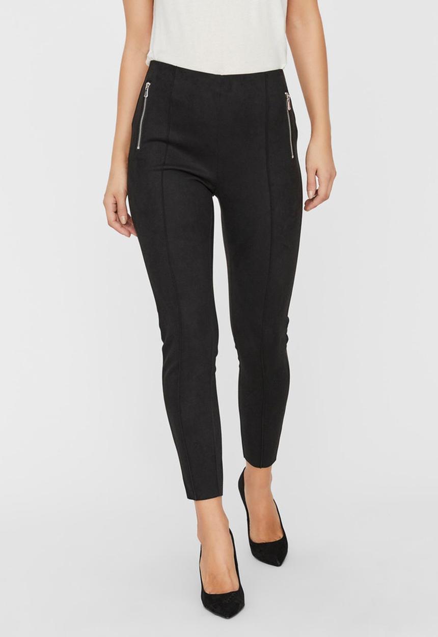 Vero Moda - Cava zip narrow waist faux suede legging - black