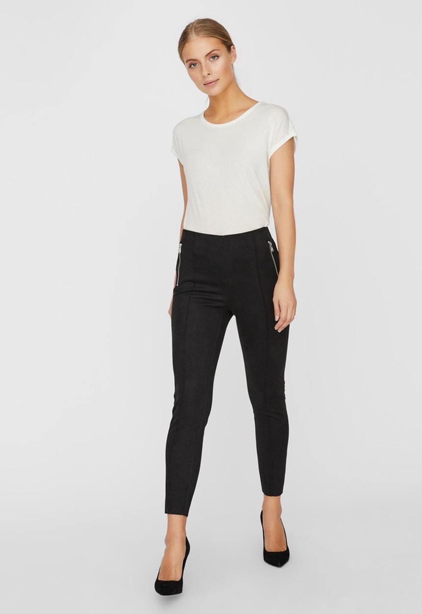 Vero Moda - Cava zip narrow waist faux suede legging - black