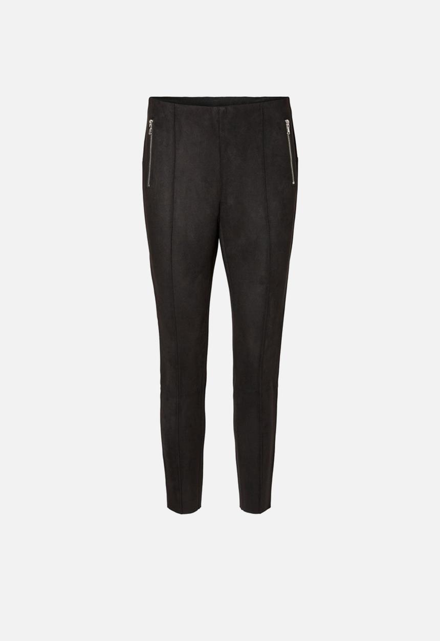 Vero Moda - Cava zip narrow waist faux suede legging - black