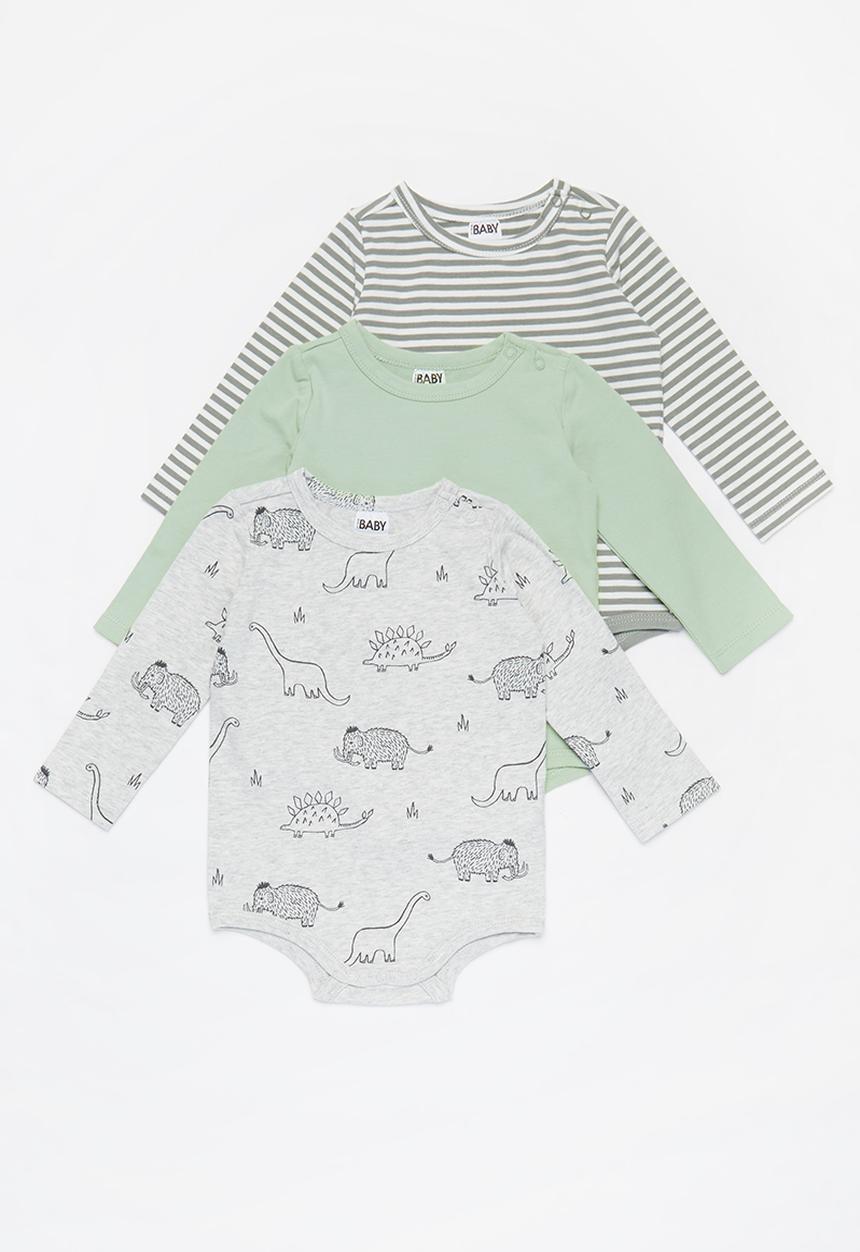 Cotton On - 3 Pack long sleeve bubbysuit - grey & green 