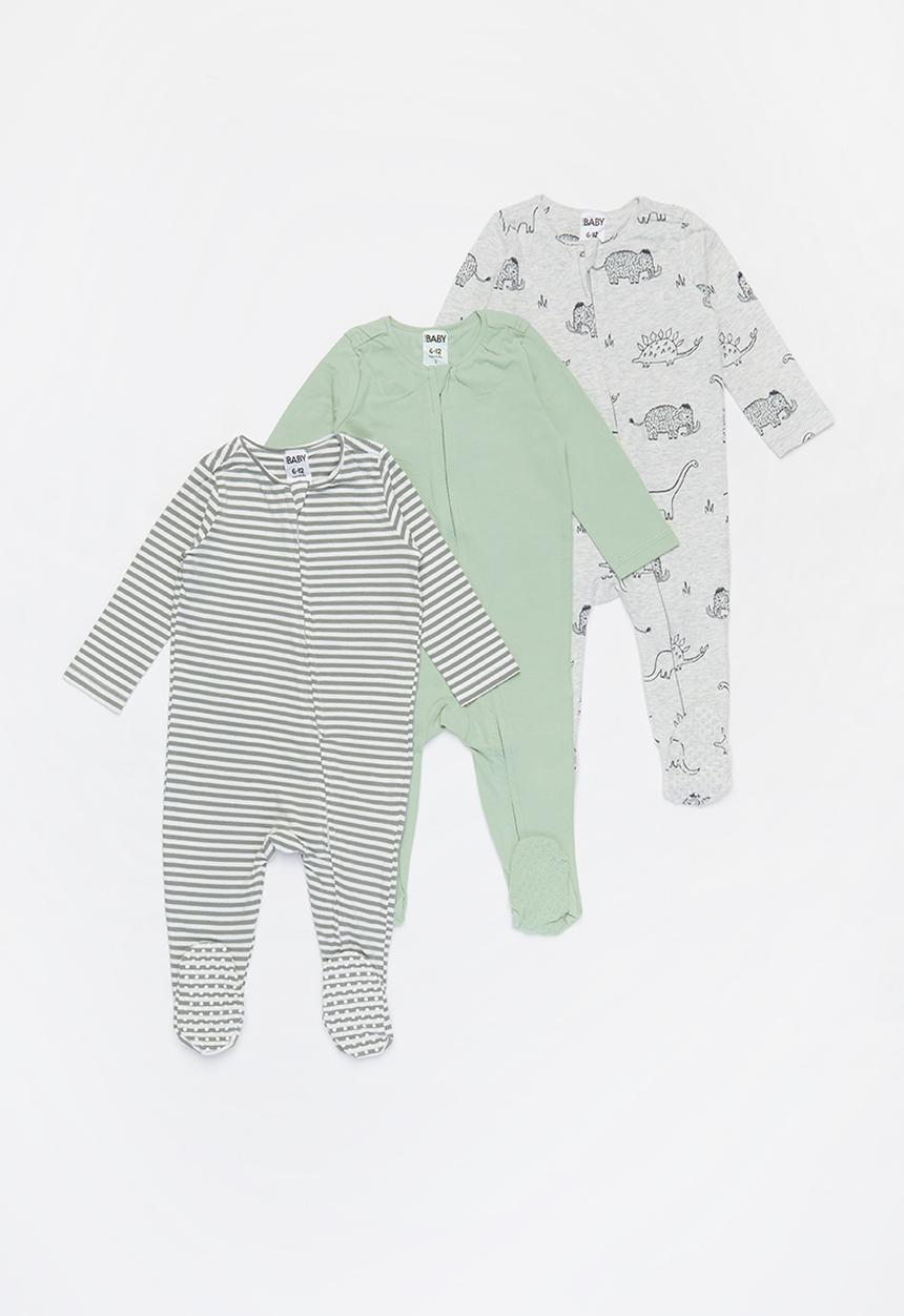 Cotton On - 3 Pack long sleeve zip romper - grey & green