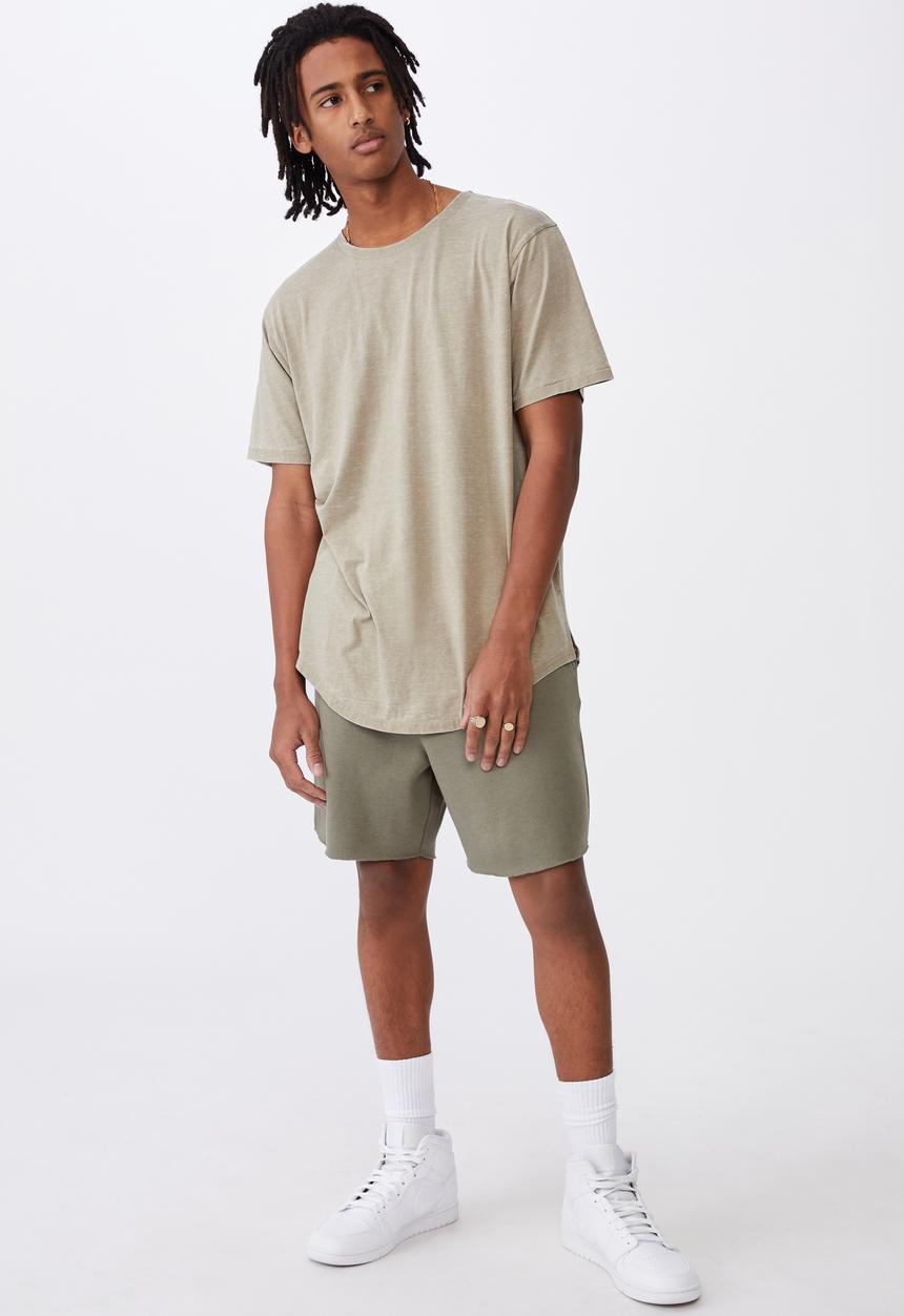 Factorie - Longline curved washed T-shirt - old moss