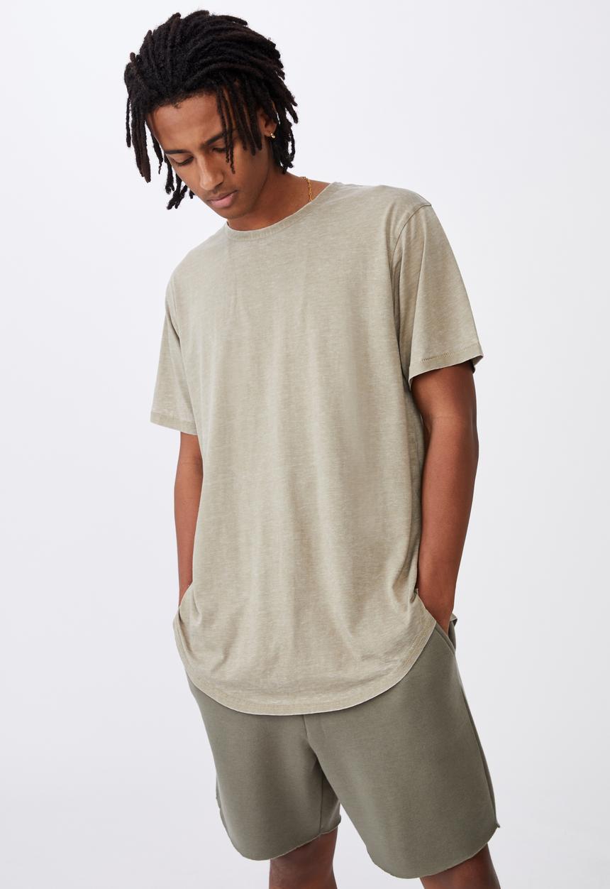Factorie - Longline curved washed T-shirt - old moss