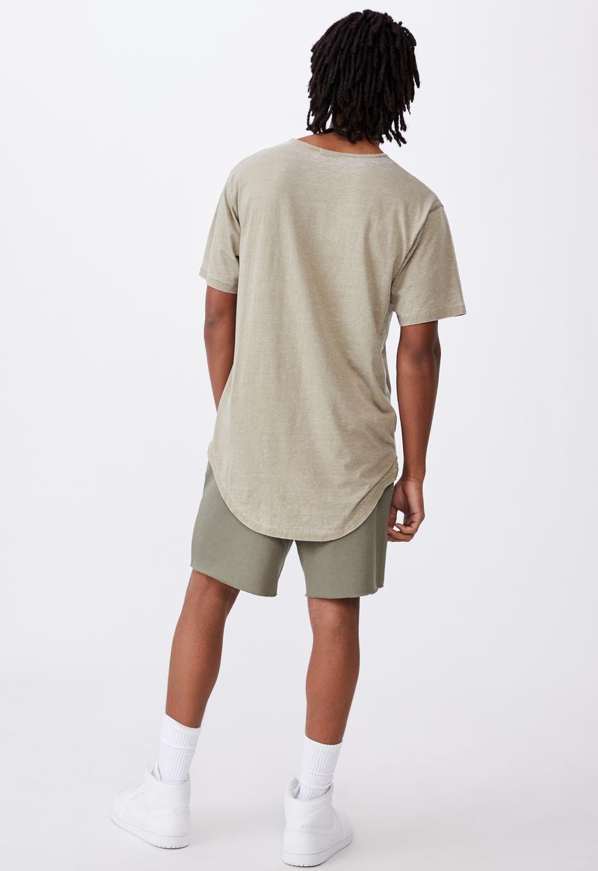Factorie - Longline curved washed T-shirt - old moss