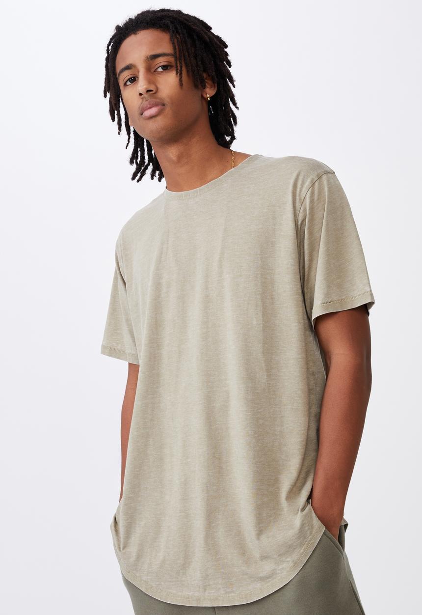 Factorie - Longline curved washed T-shirt - old moss