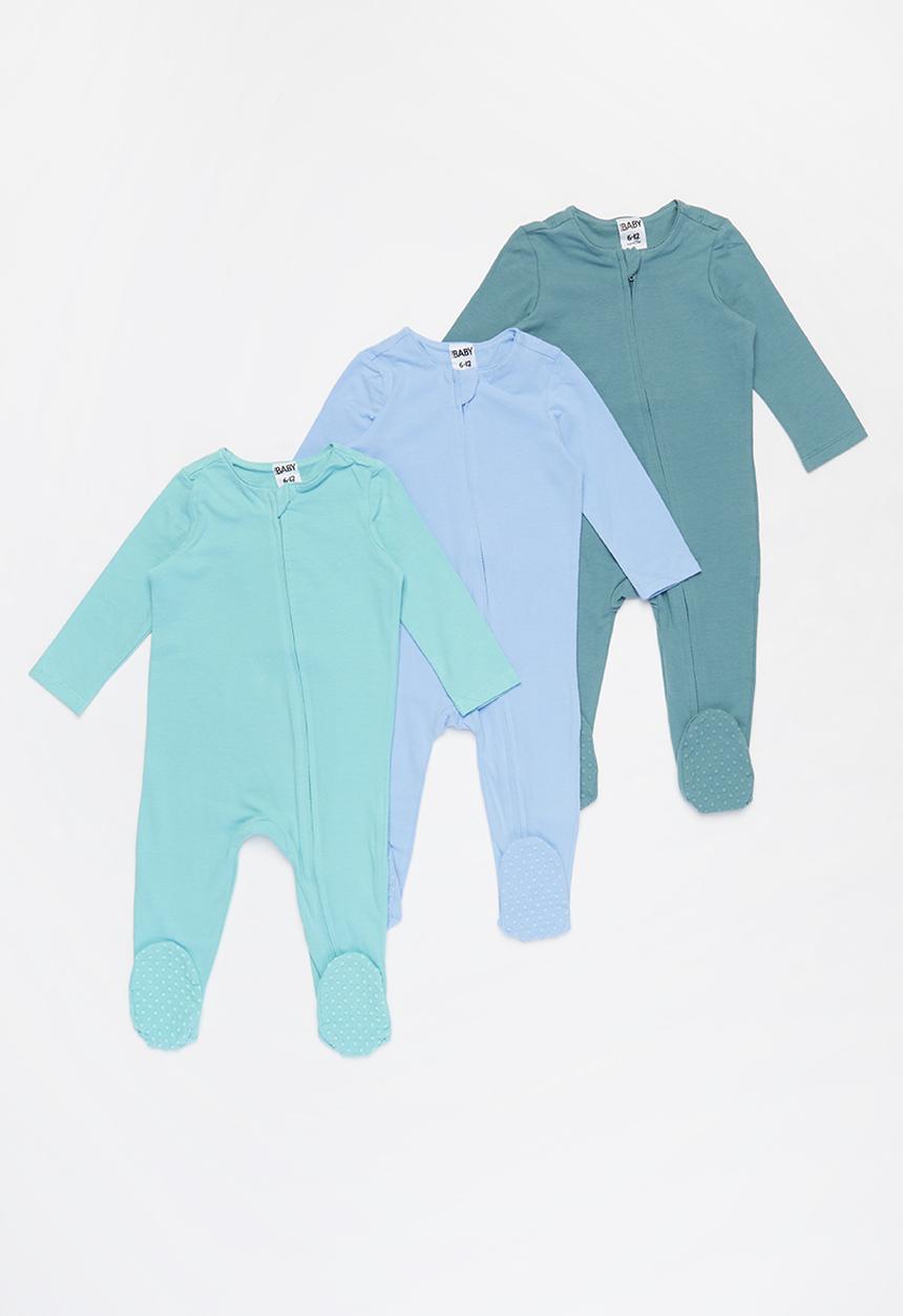 Cotton On - 3 Pack long sleeve zip romper - blue 
