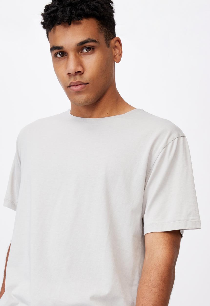 Factorie - Longline curved washed t shirt - microchip grey