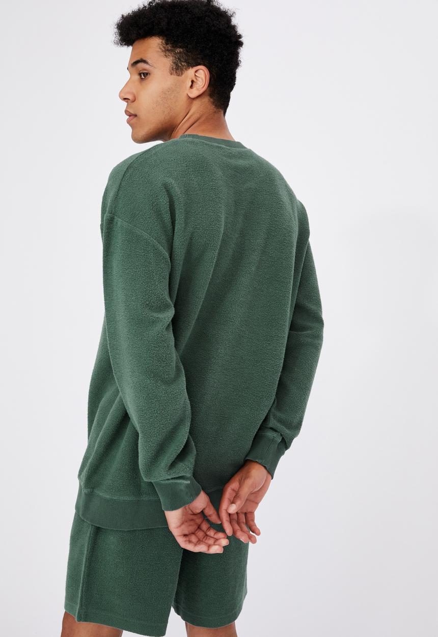 Factorie - Reverse fleece crew - washed pine teal