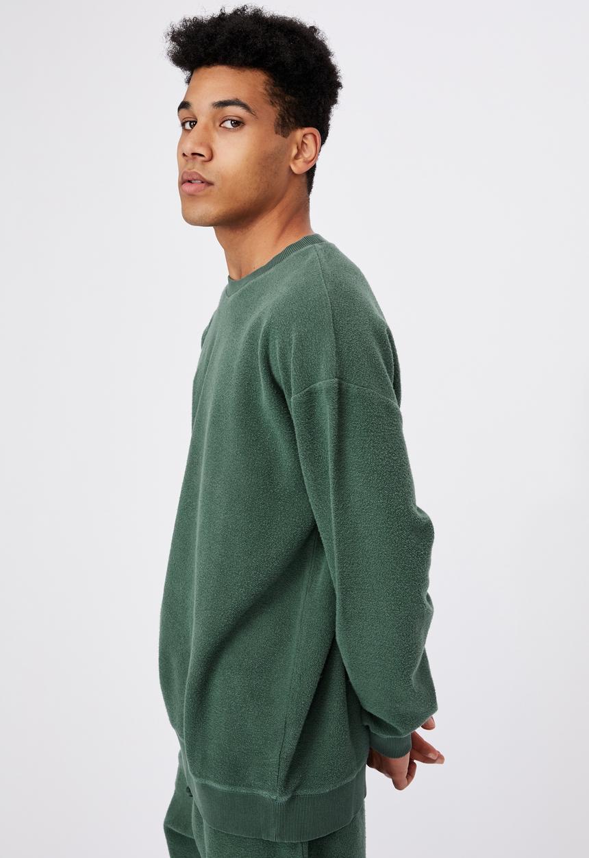 Factorie - Reverse fleece crew - washed pine teal