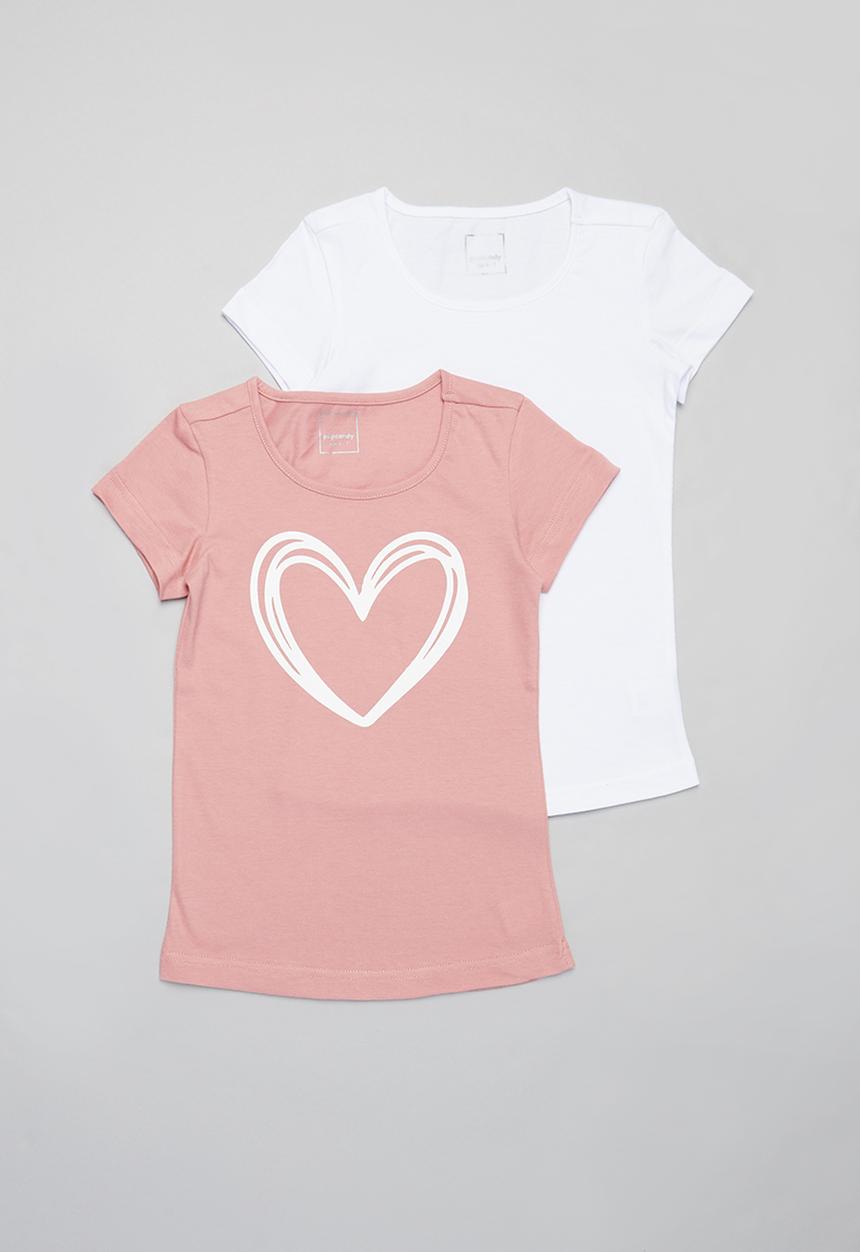 Pop Candy - Girls 2 pack printed tees - white & pink