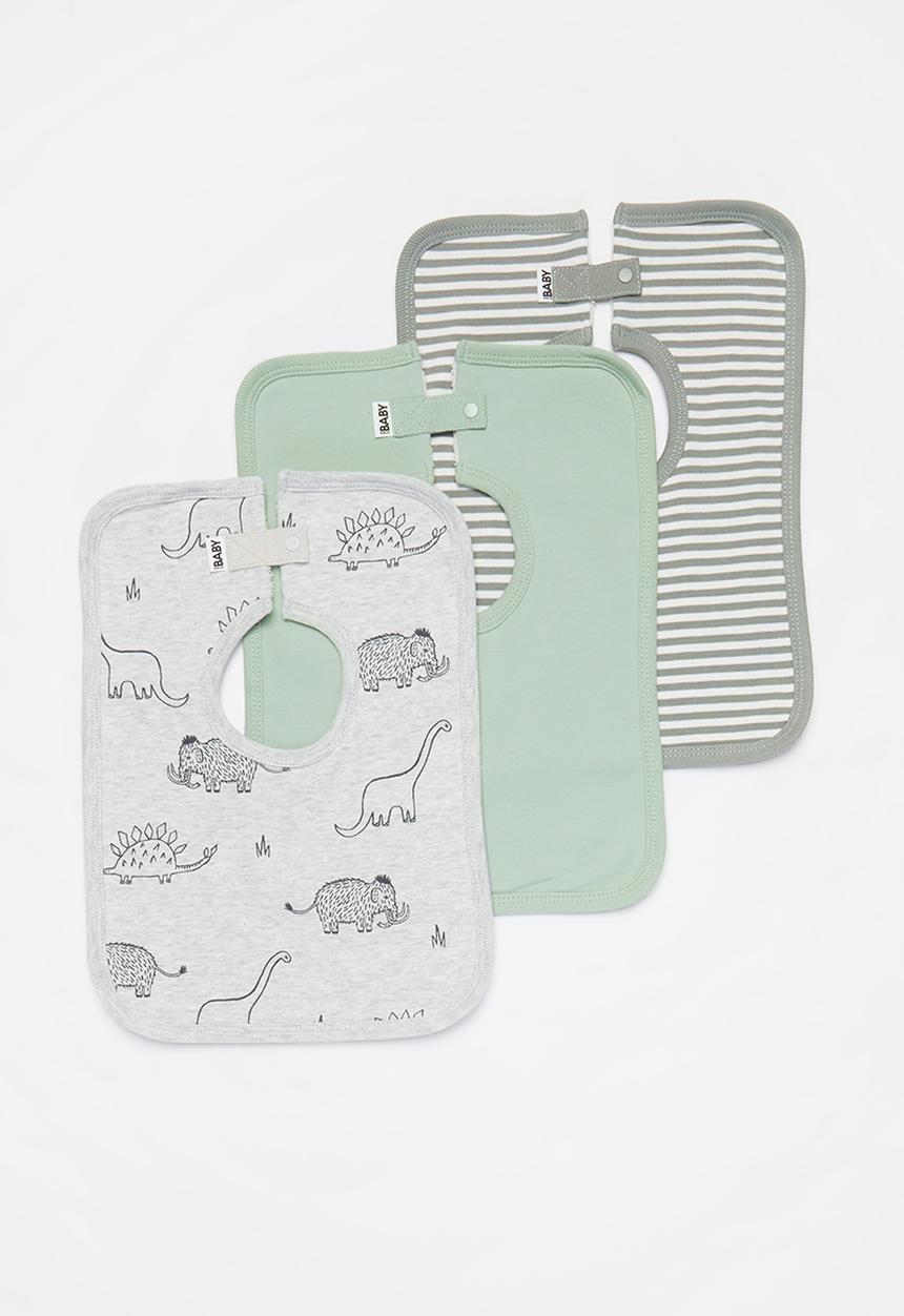 Cotton On - 3 Pack darcey square bib - grey & green 