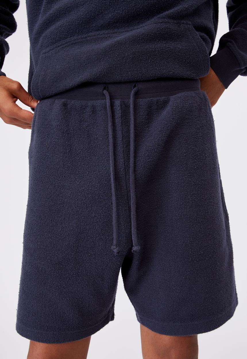 Factorie - Reverse fleece track short - washed indigo