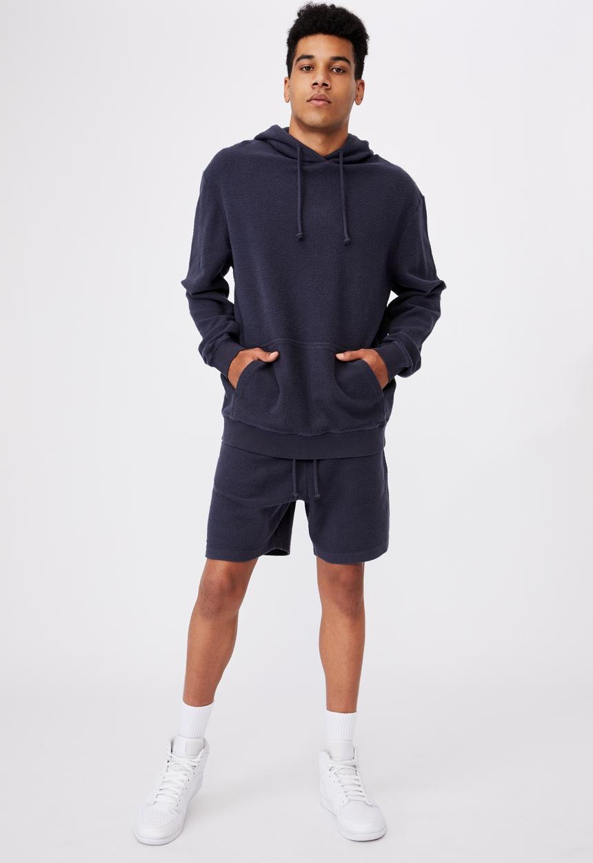 Factorie - Reverse fleece track short - washed indigo