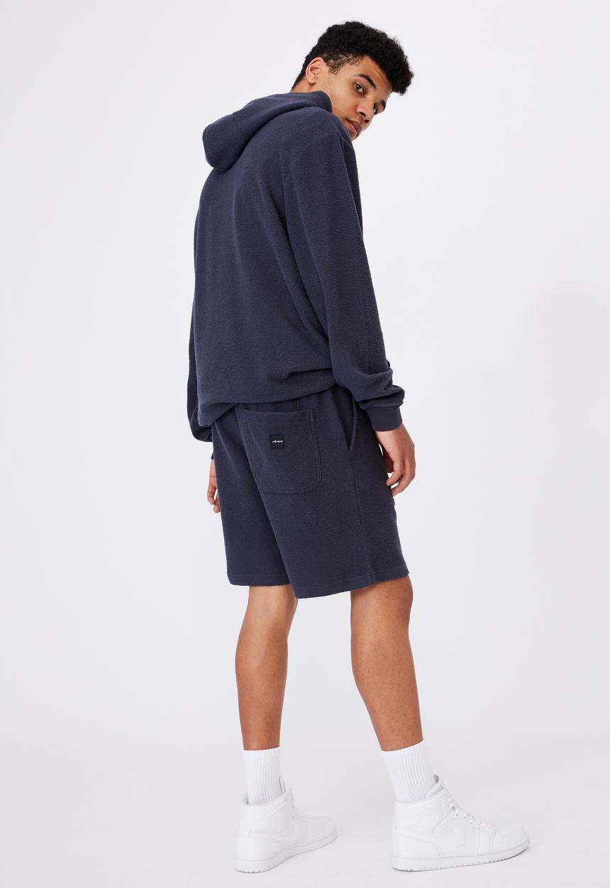 Factorie - Reverse fleece track short - washed indigo