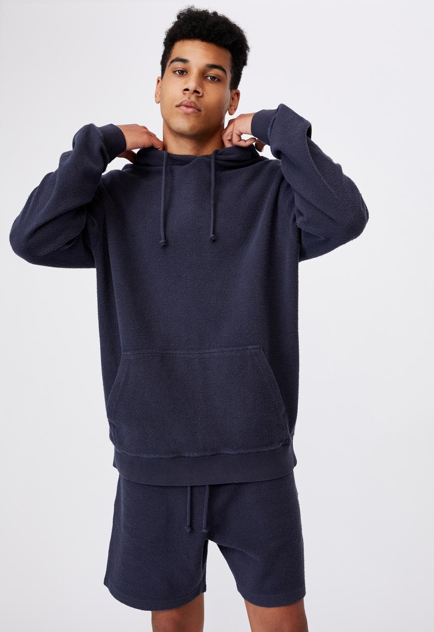 Factorie - Reverse fleece track short - washed indigo