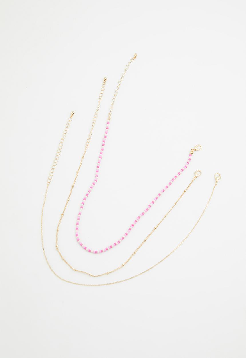 Rubi - Holiday beaded 3 pack necklace set - lilac & gold 