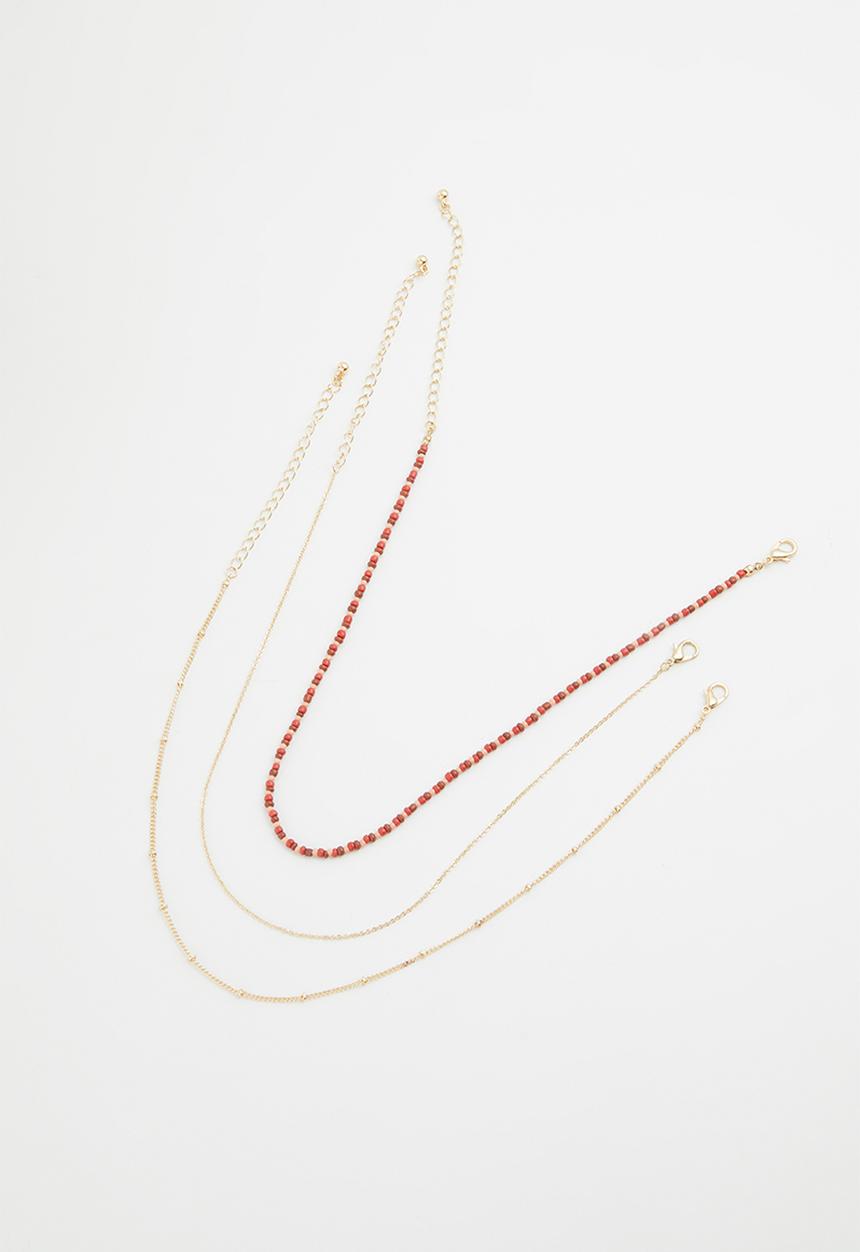 Rubi - Holiday beaded 3pk necklace set - terracotta
