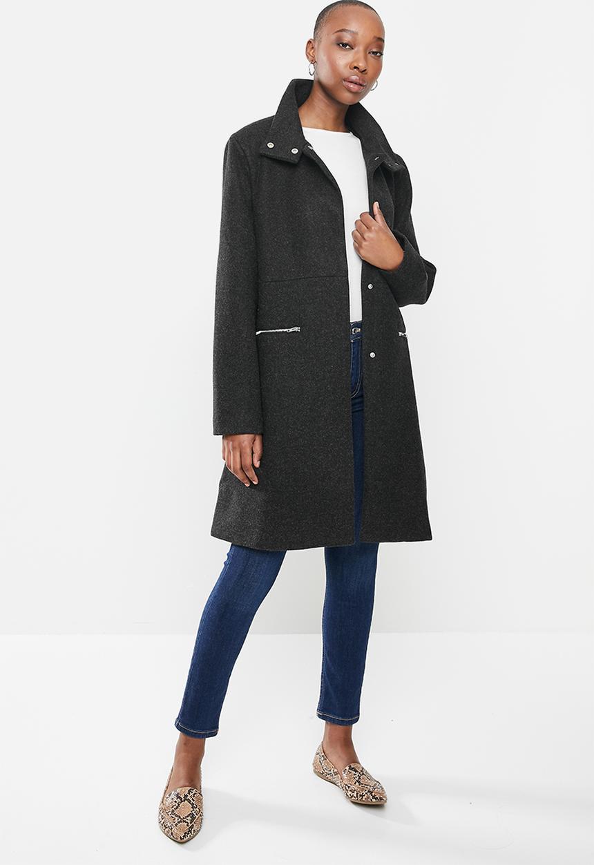 edit - Textured structured melton coat - black 