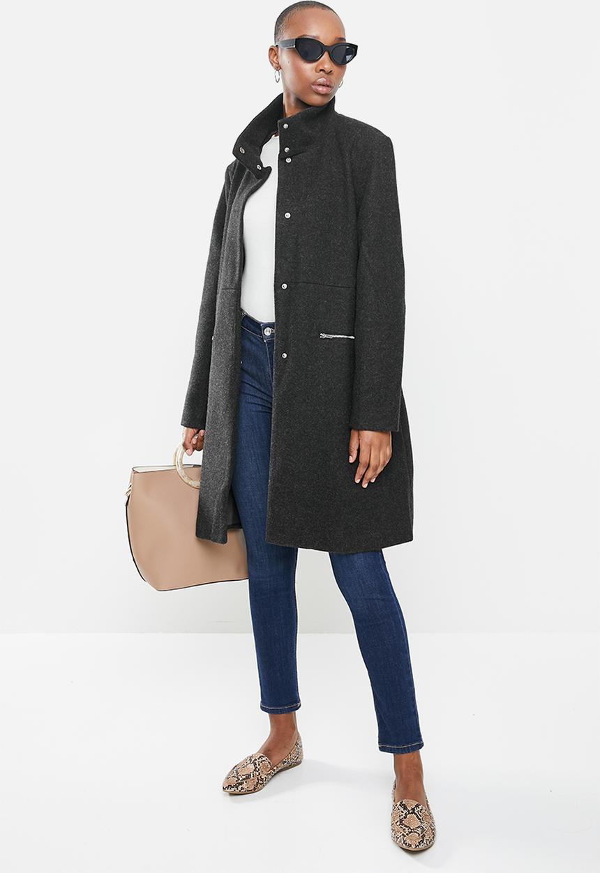 edit - Textured structured melton coat - black 