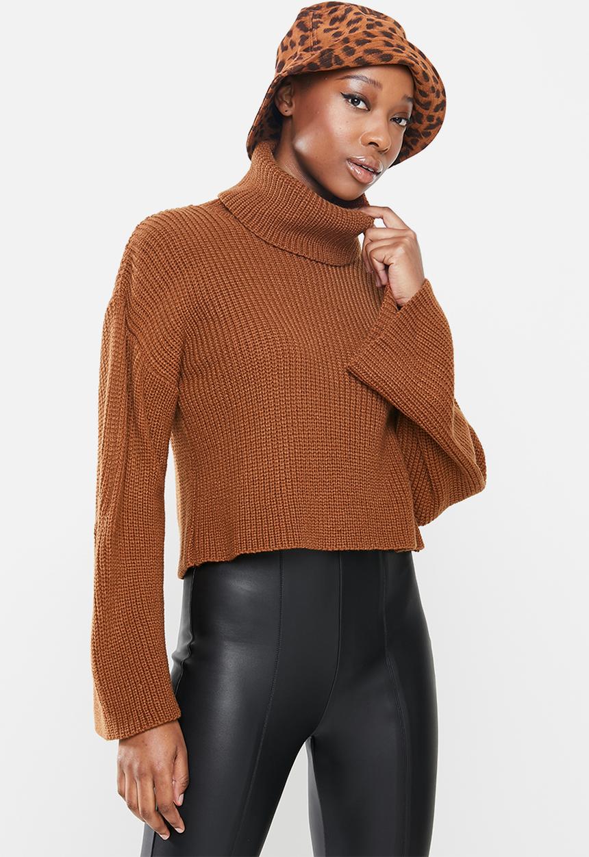 Blake - Ribbed knit bell sleeve sweater - tobacco