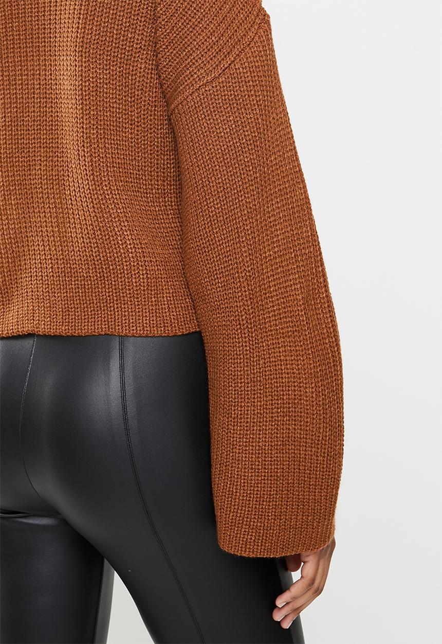 Blake - Ribbed knit bell sleeve sweater - tobacco
