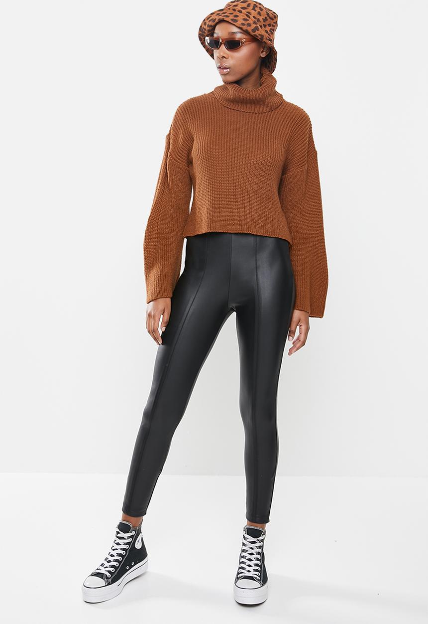 Blake - Ribbed knit bell sleeve sweater - tobacco