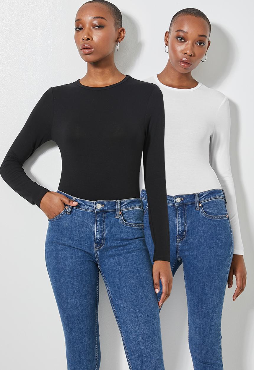 Superbalist - 2 Pack crew neck bodysuit - black & white
