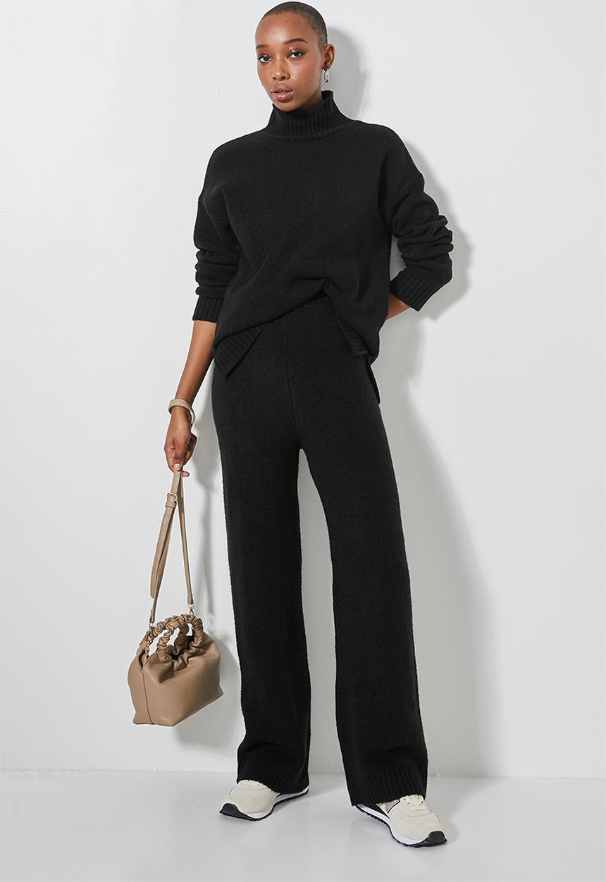 Superbalist - Wide leg knitwear pants - black