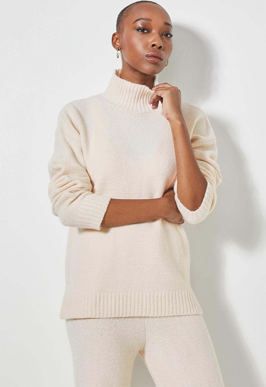 Superbalist - Soft touch funnel neck - oatmeal