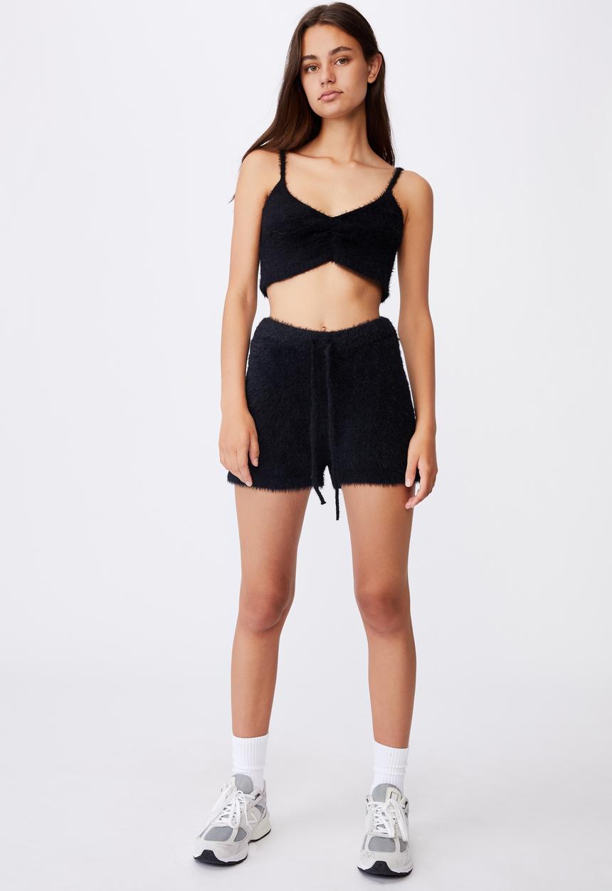Factorie - Fluffy knit crop cami - black