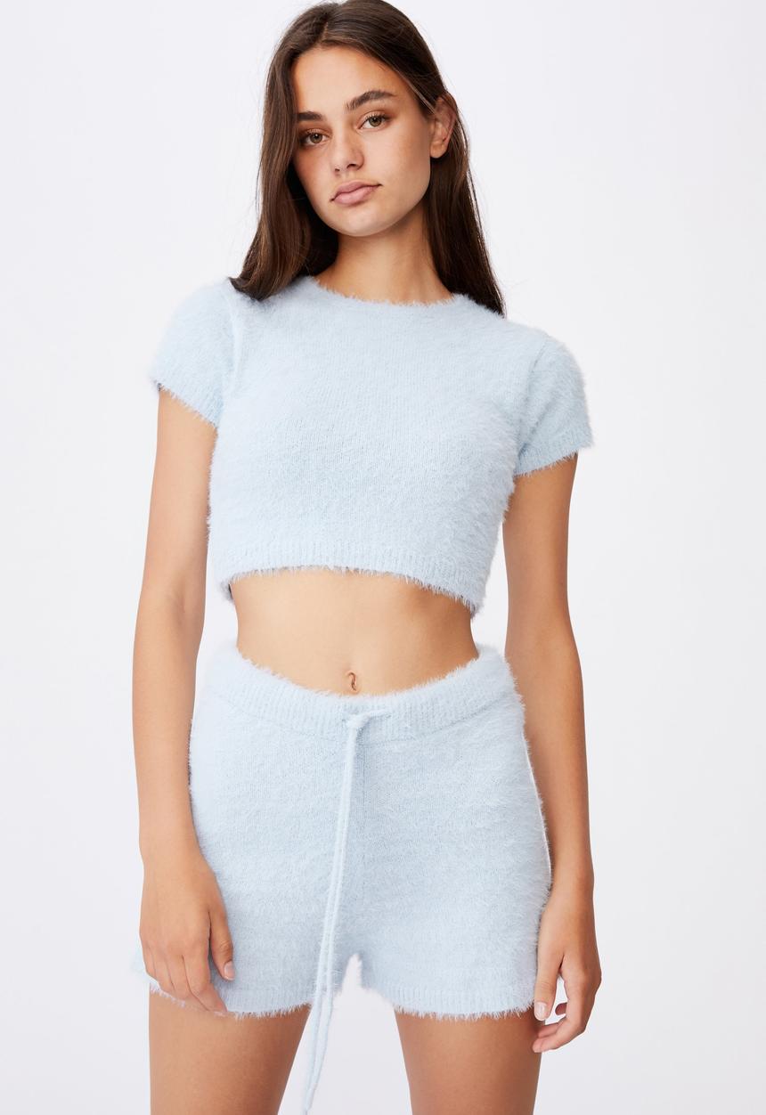 Factorie - Fluffy knit short - skyway blue