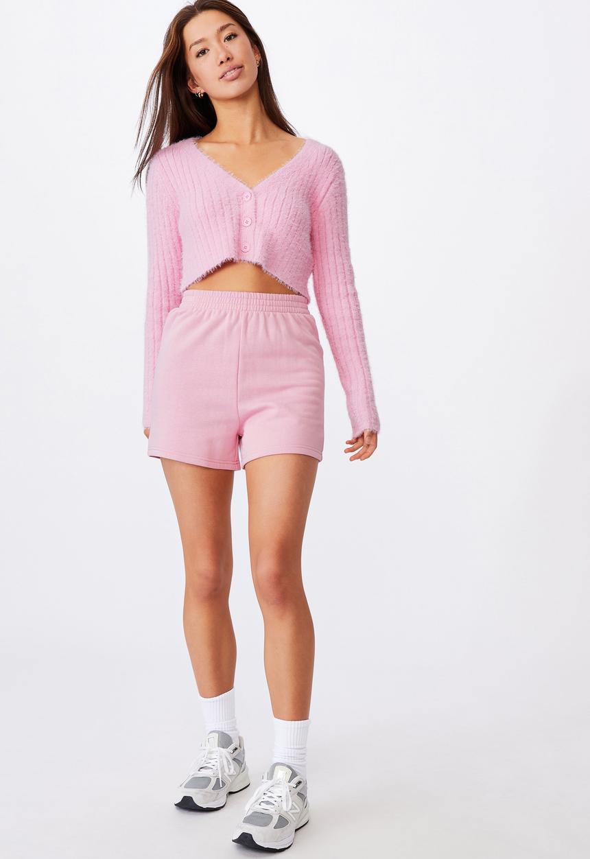 Factorie - Fluffy knit super crop cardi - babe pink