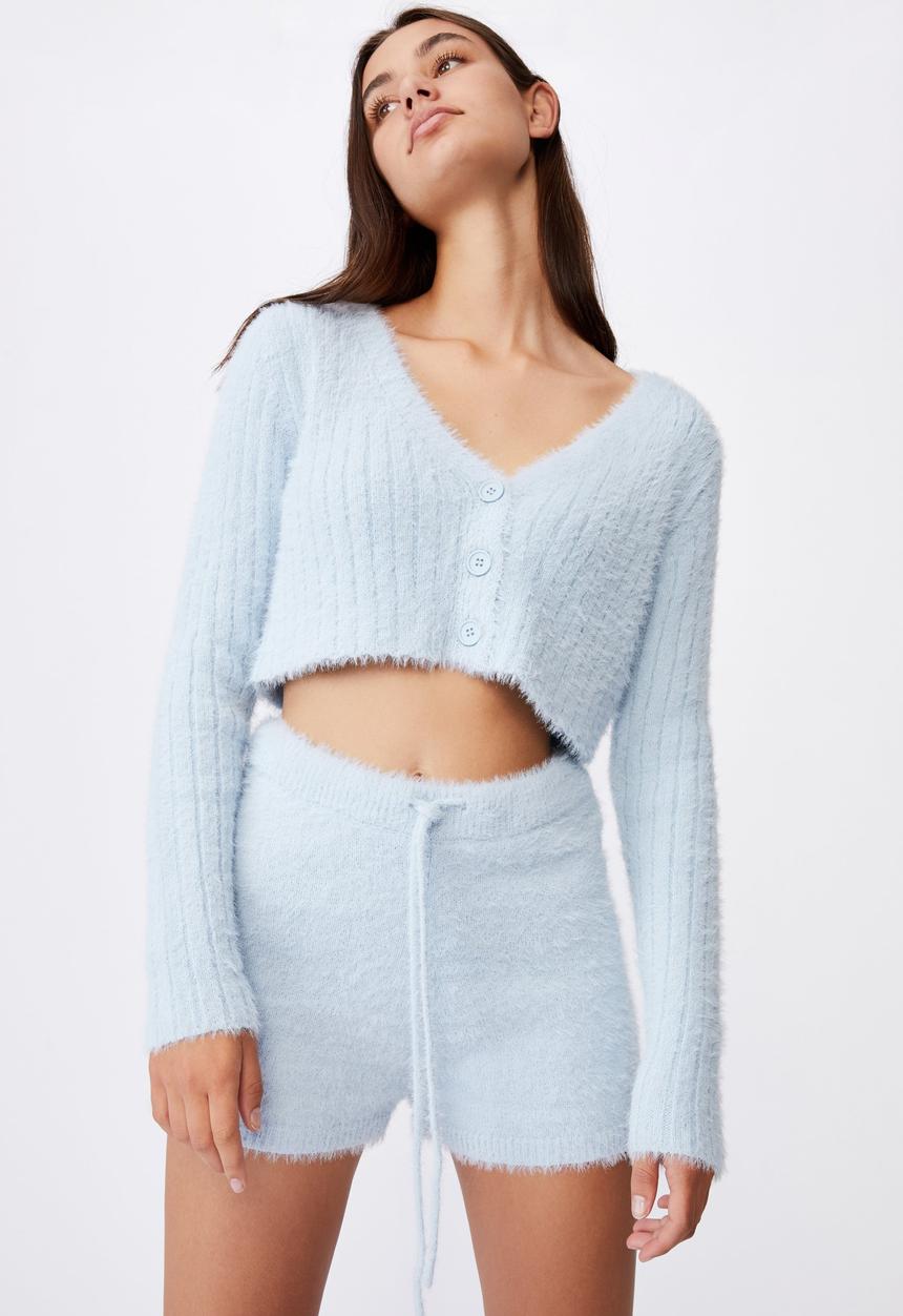 Factorie - Fluffy knit super crop cardi - skyway blue