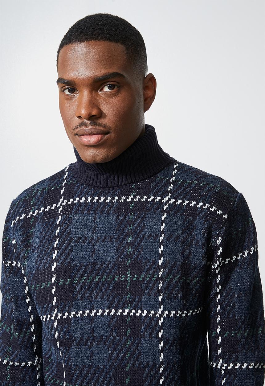 Superbalist - Check pattern roll neck knit - navy