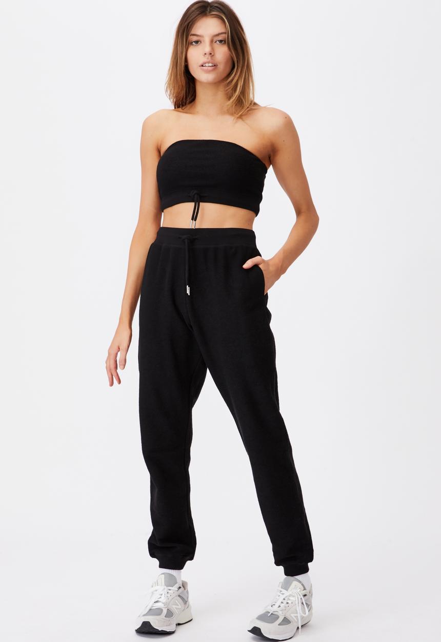 Factorie - Reverse french terry slim fit trackpants - black