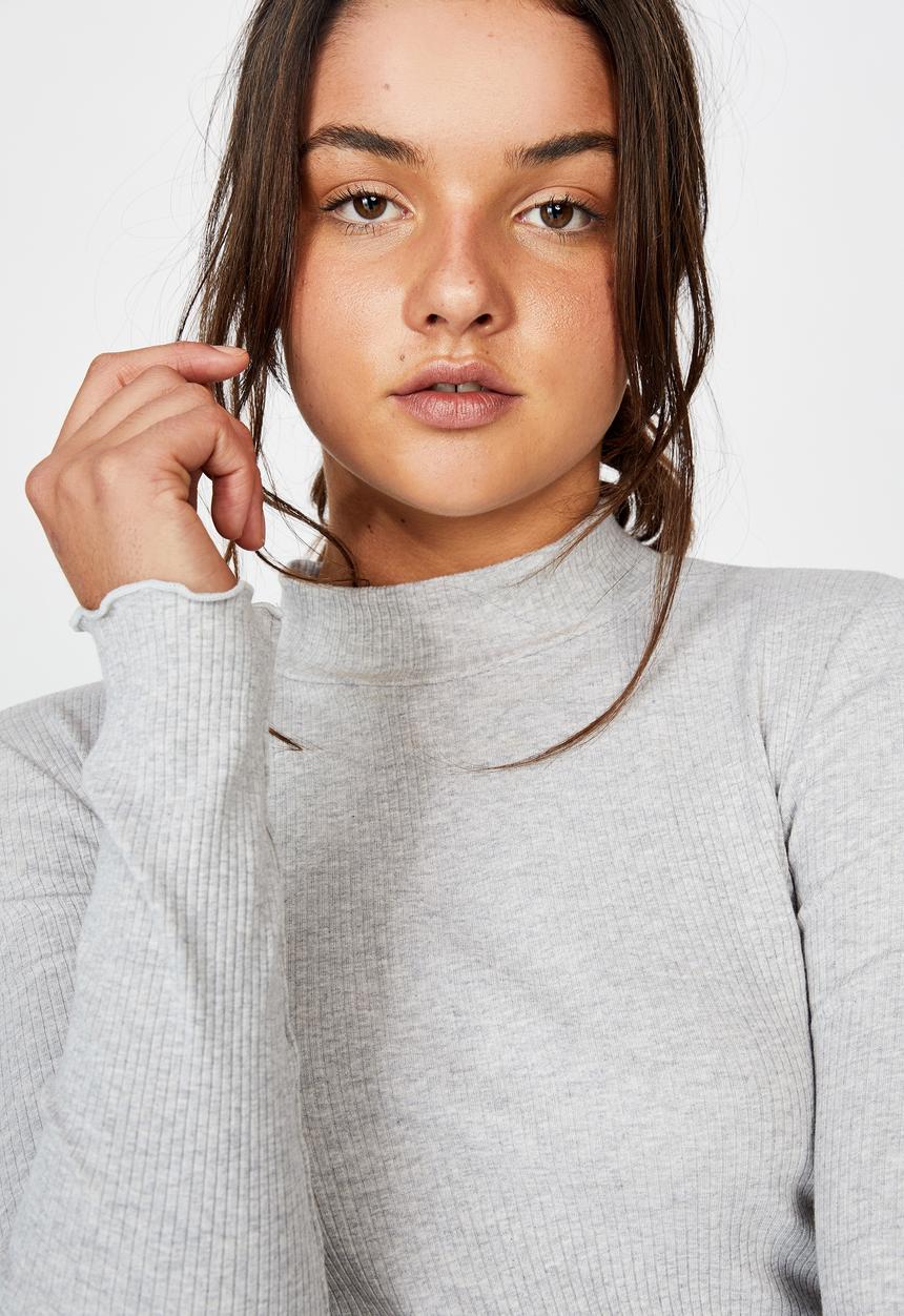 Factorie - Rib lettuce edge long sleeve - grey marle