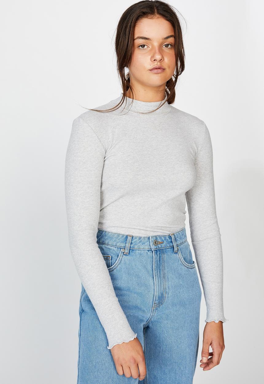 Factorie - Rib lettuce edge long sleeve - grey marle