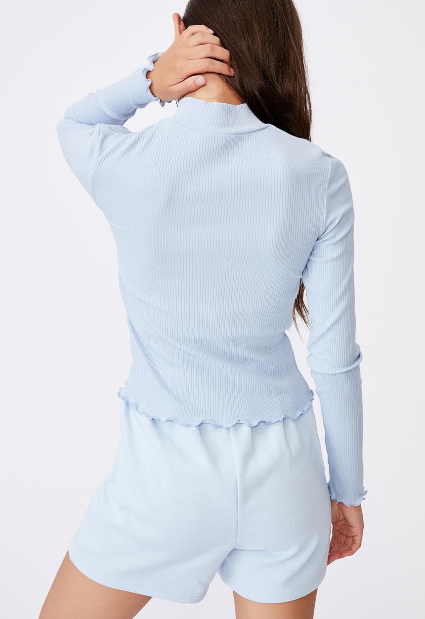 Factorie - Rib lettuce edge long sleeve - skyway blue