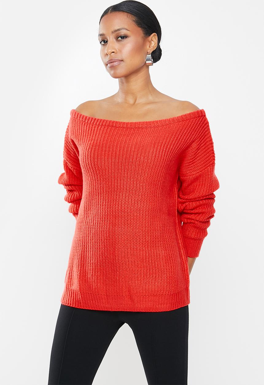 Missguided - Petite ophelita off shoulder jumper - red