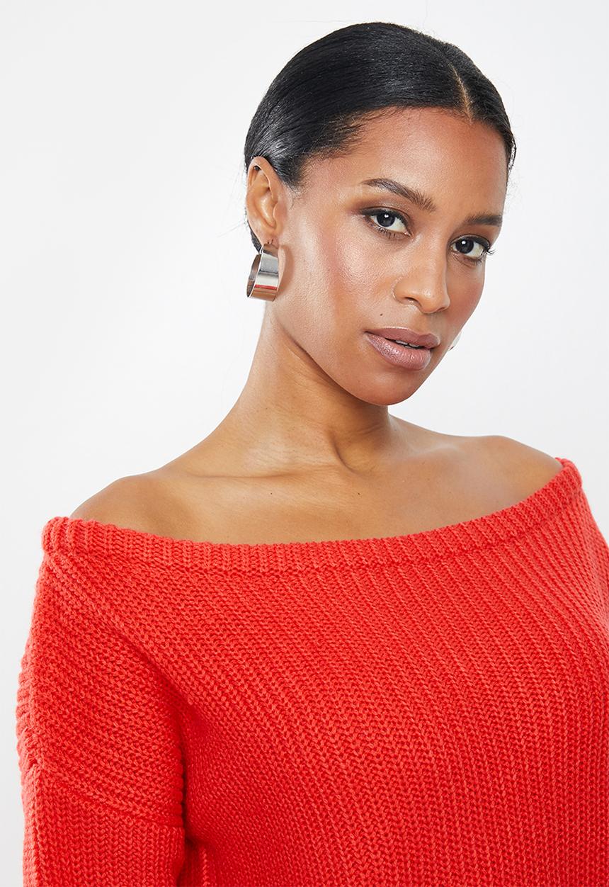 Missguided - Petite ophelita off shoulder jumper - red